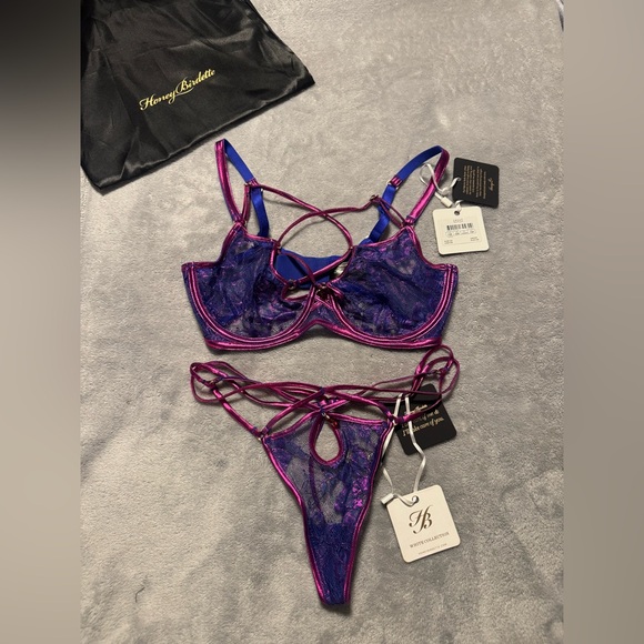 Honey Birdette Pink and Blue Lace Bra Set